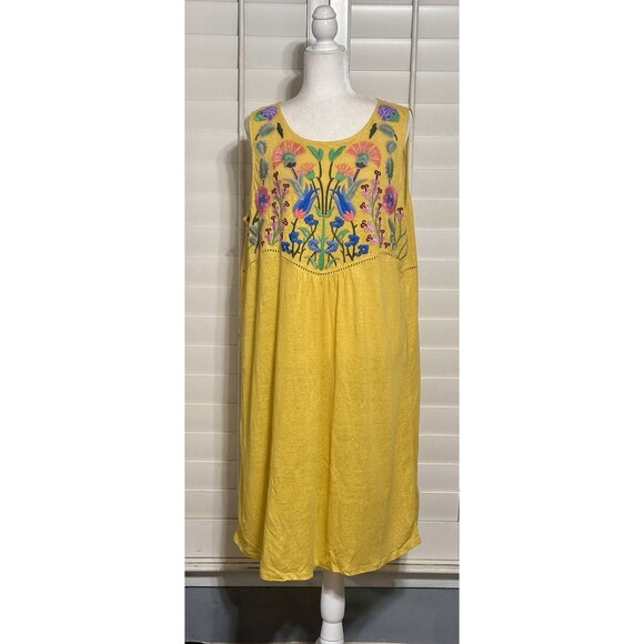 Sundance Size XL Sintra Dreams Embroidered Floral Linen Chemise Dress Boho - Picture 2 of 9